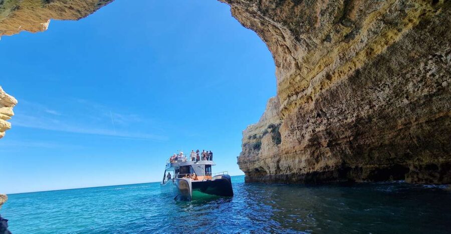Albufeira: Coastline and Benagil Caves Tour by Catamaran - Finding SeaAlgarve, getting on board, and settling in fast