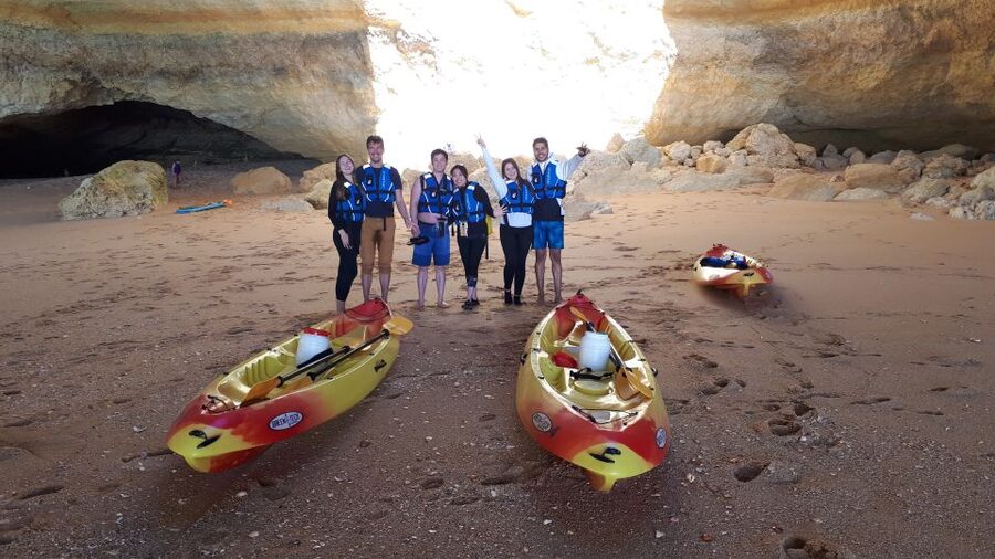 From Benagil: Benagil Caves Kayak Tour - Double Kayak Setup, Helmet, and Waterproof Storage