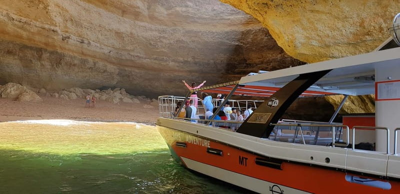 From Lagos: Benagil Caves Catamaran Cruise - What the catamaran feels like on board (shade, space, and front-deck photos)