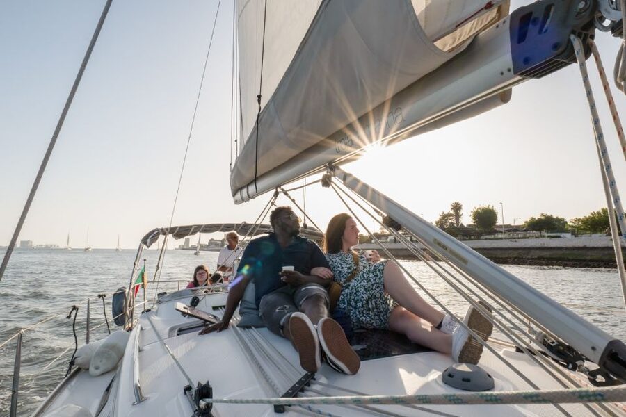 Lisbon: Daytime/Sunset/Night City Sailboat Tour with Drink - MAAT, Ajuda National Palace, Cordoaria Nacional, and the river-to-city visual link